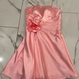 Pink Flower-Accent Satin Dress
